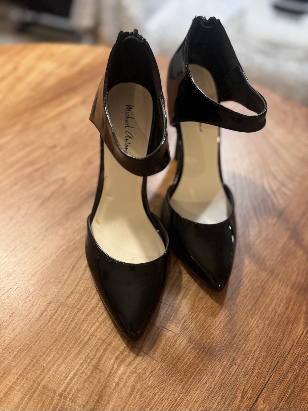 Michael Antonio Black Patent Pointed-Toe Ankle-Strap Pumps